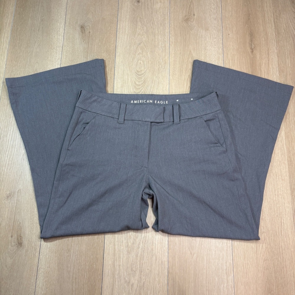 American Eagle Baggy Flare Trouser Grey Wide Leg Pants Womens Size 12 Short Work